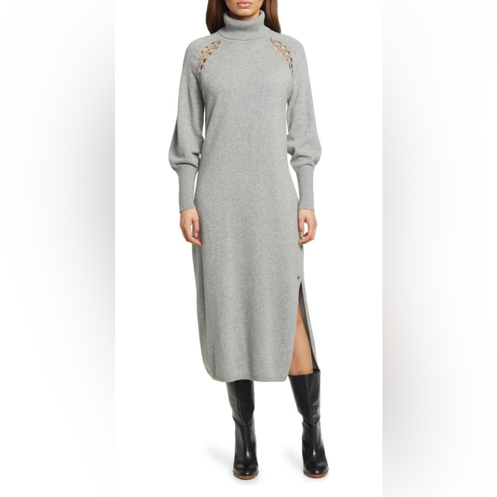 Ted baker London long sleeve turtleneck Dress in Gray